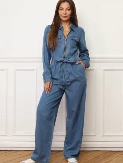 Clearance La Modeuse Combinaison en denim à zip Bleu