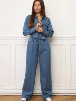 Clearance La Modeuse Combinaison en denim à zip Bleu