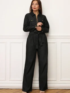 Sale La Modeuse Combinaison en denim à zip Noir