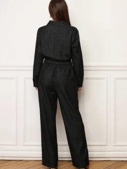 Sale La Modeuse Combinaison en denim à zip Noir
