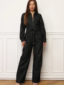 Sale La Modeuse Combinaison en denim à zip Noir