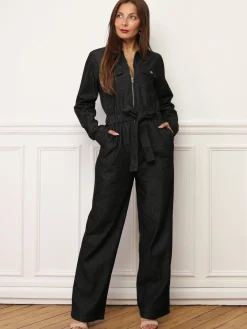 Sale La Modeuse Combinaison en denim à zip Noir