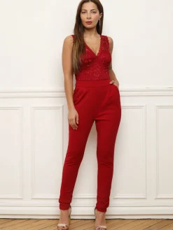 La Modeuse Combinaison en dentelle sans manches Rouge
