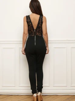 Clearance La Modeuse Combinaison en dentelle sans manches Noir