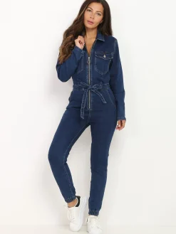 Clearance La Modeuse Combinaison en jeans style utilitaire Bleufoncé