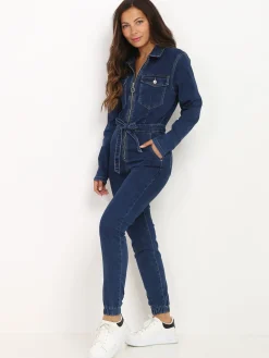 Clearance La Modeuse Combinaison en jeans style utilitaire Bleufoncé