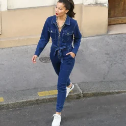 Clearance La Modeuse Combinaison en jeans style utilitaire Bleufoncé