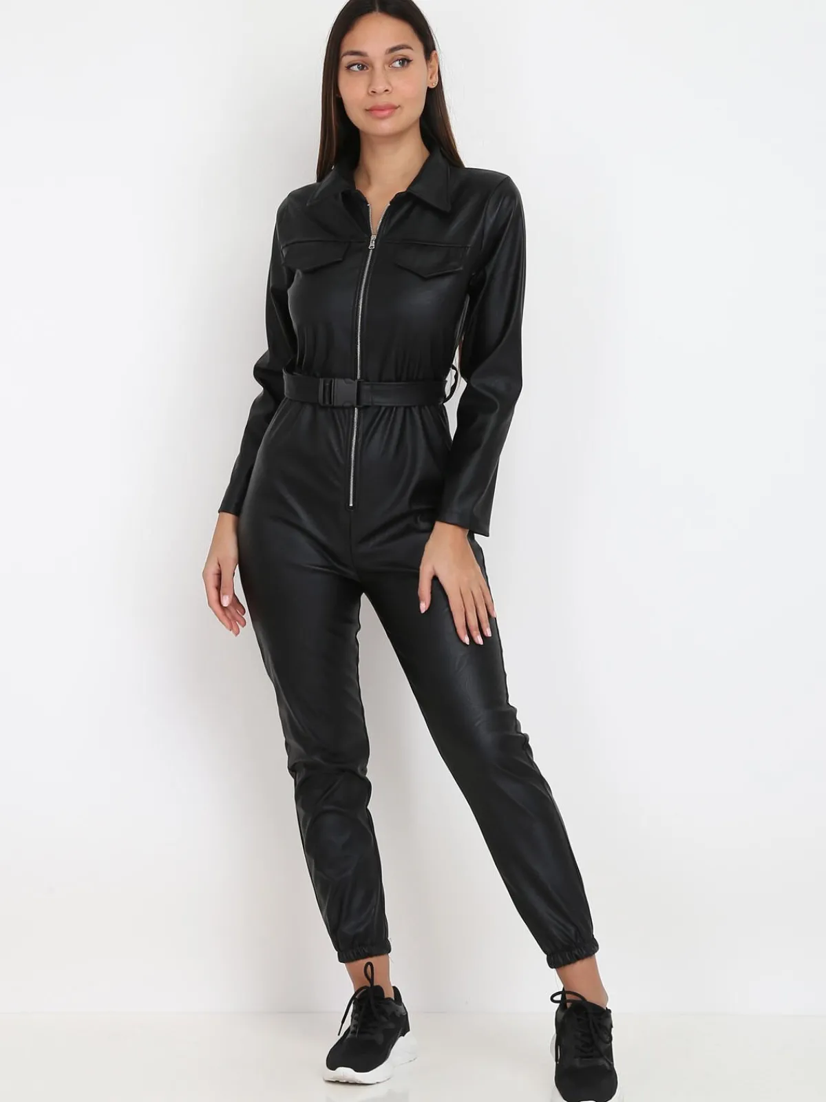 Outlet La Modeuse Combinaison en simili avec ceinture utilitaire Noir