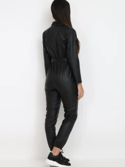 Outlet La Modeuse Combinaison en simili avec ceinture utilitaire Noir
