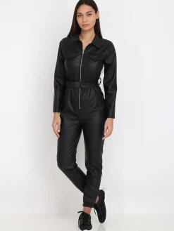Outlet La Modeuse Combinaison en simili avec ceinture utilitaire Noir