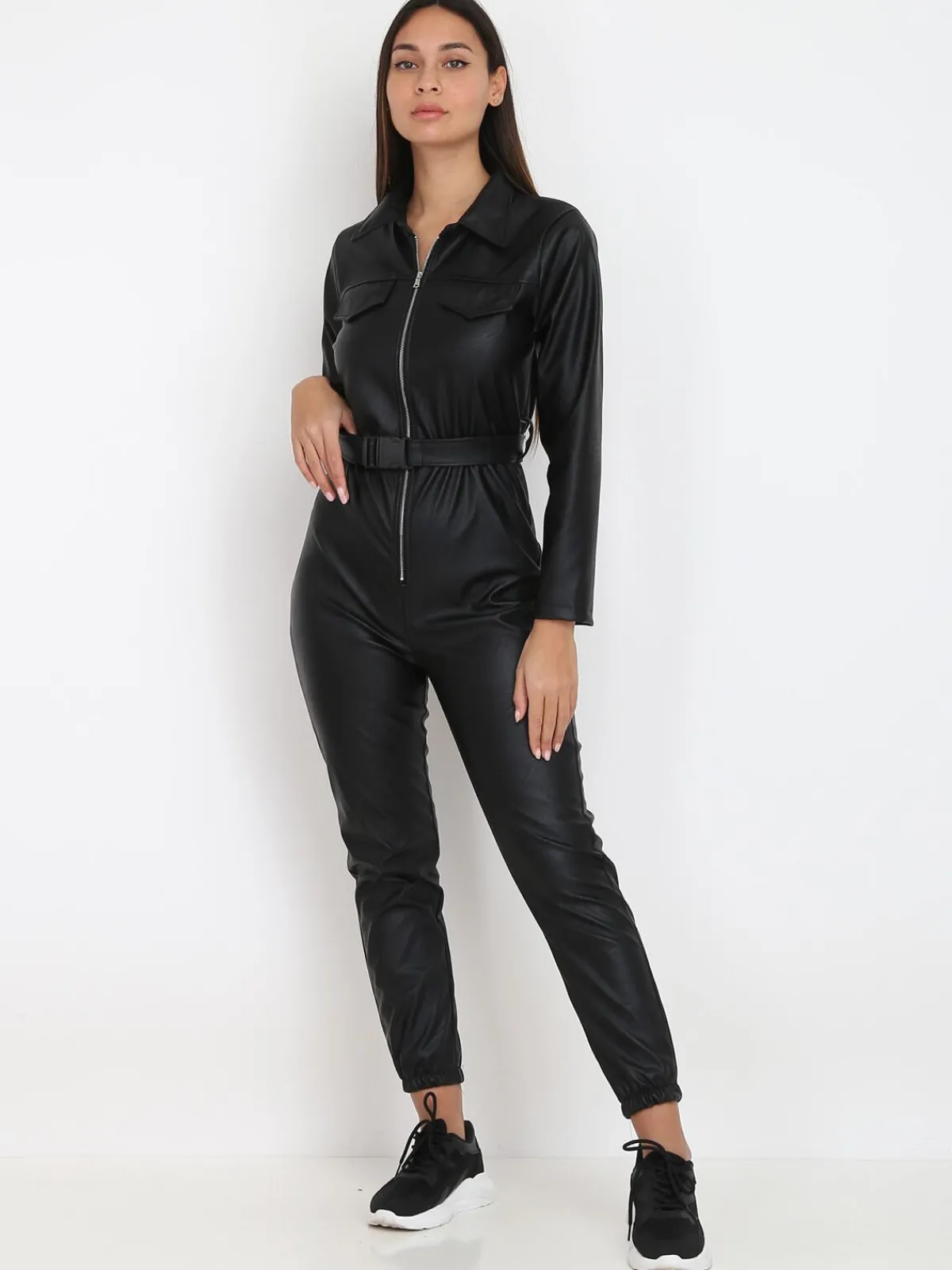 Outlet La Modeuse Combinaison en simili avec ceinture utilitaire Noir