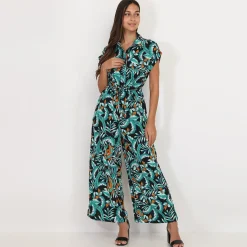 Outlet La Modeuse Combinaison fluide à imprimé feuilles