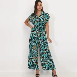 Outlet La Modeuse Combinaison fluide à imprimé feuilles