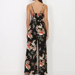 Best La Modeuse Combinaison fluide fendue à motif floral Noir
