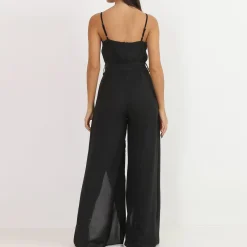 Online La Modeuse Combinaison fluide fendue avec ceinture Noir