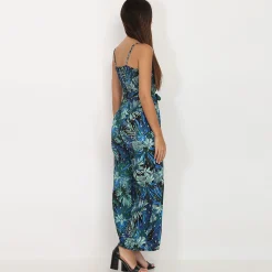 Outlet La Modeuse Combinaison pantalon à imprimé feuilles Noir