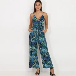 Outlet La Modeuse Combinaison pantalon à imprimé feuilles Noir