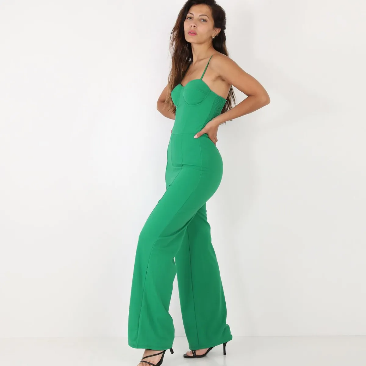 Discount La Modeuse Combinaison pantalon évasé à bretelles Vert
