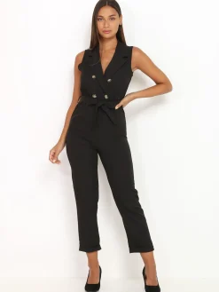 Online La Modeuse Combinaison sans manches style blazer Noir