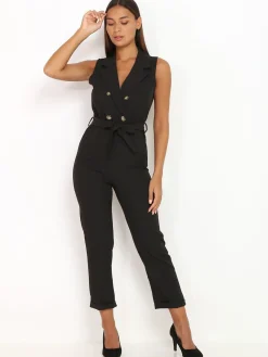 Online La Modeuse Combinaison sans manches style blazer Noir