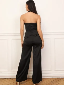 New La Modeuse Combinaison satinée à col bénitier et dos nu Noir