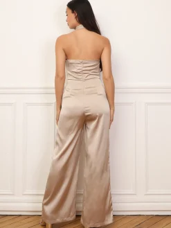 La Modeuse Combinaison satinée à col bénitier et dos nu Dorérose
