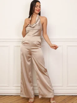 La Modeuse Combinaison satinée à col bénitier et dos nu Dorérose