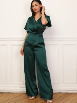 Clearance La Modeuse Combinaison satinée à effet portefeuille Vertfoncé