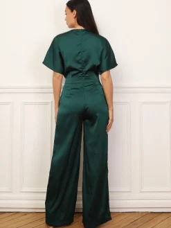 Clearance La Modeuse Combinaison satinée à effet portefeuille Vertfoncé