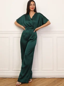 Clearance La Modeuse Combinaison satinée à effet portefeuille Vertfoncé