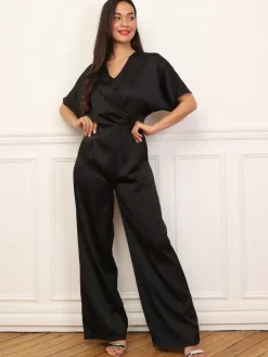 Hot La Modeuse Combinaison satinée à effet portefeuille Noir