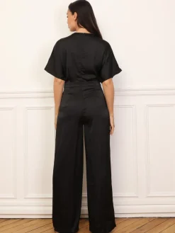 Hot La Modeuse Combinaison satinée à effet portefeuille Noir
