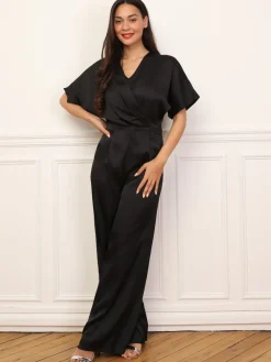Hot La Modeuse Combinaison satinée à effet portefeuille Noir