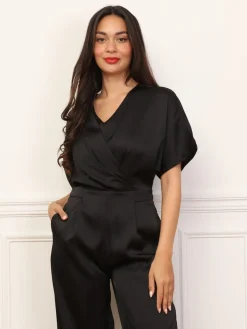 Hot La Modeuse Combinaison satinée à effet portefeuille Noir