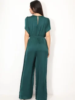 Discount La Modeuse Combinaison satinée à manches volants Vertfoncé