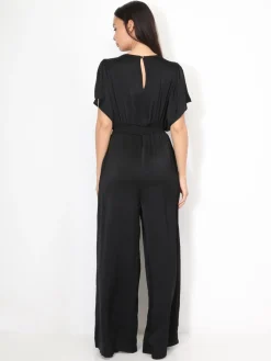Outlet La Modeuse Combinaison satinée à manches volants Noir