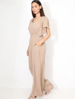 Best La Modeuse Combinaison satinée à manches volants Taupe