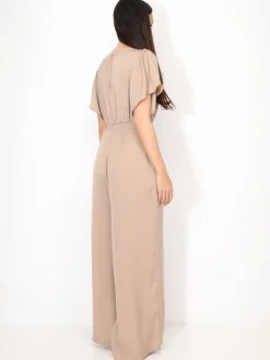 Best La Modeuse Combinaison satinée à manches volants Taupe
