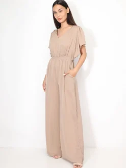 Best La Modeuse Combinaison satinée à manches volants Taupe