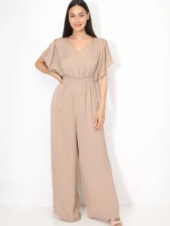 Best La Modeuse Combinaison satinée à manches volants Taupe