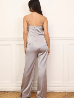 Outlet La Modeuse Combinaison satinée à strass et drapé Argenté