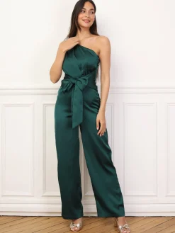 New La Modeuse Combinaison satinée et asymétrique Vertfoncé