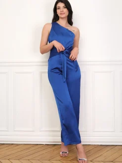 La Modeuse Combinaison satinée et asymétrique Bleu