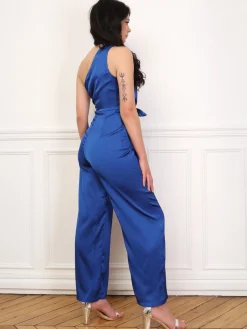 La Modeuse Combinaison satinée et asymétrique Bleu