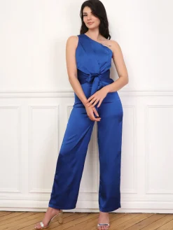 La Modeuse Combinaison satinée et asymétrique Bleu