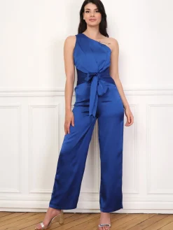 La Modeuse Combinaison satinée et asymétrique Bleu