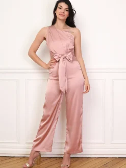 Sale La Modeuse Combinaison satinée et asymétrique VieuxRose