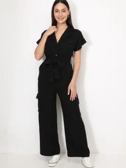 Online La Modeuse Combinaison style cargo à nouer Noir
