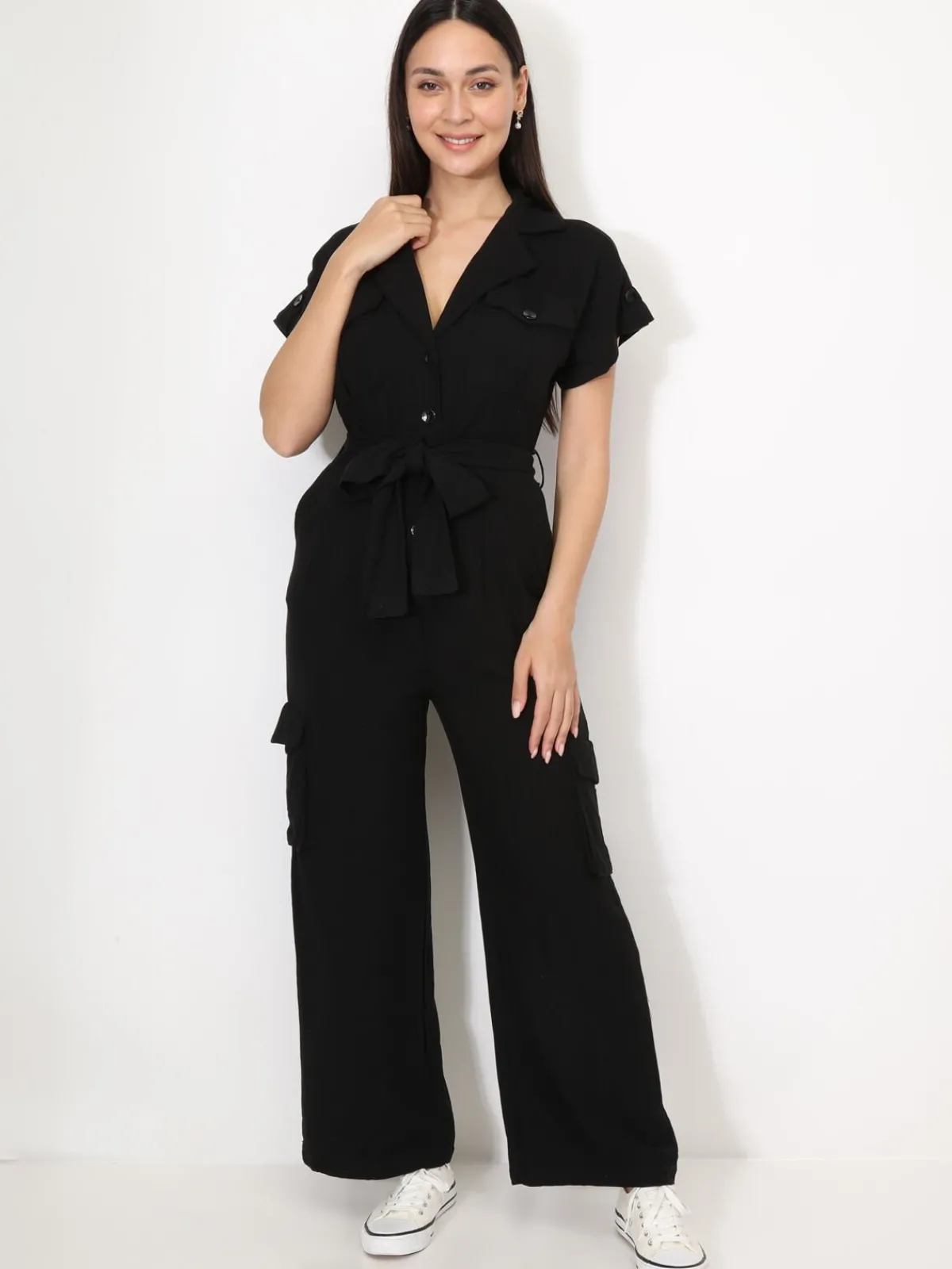 Online La Modeuse Combinaison style cargo à nouer Noir