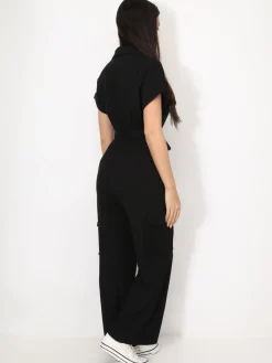 Online La Modeuse Combinaison style cargo à nouer Noir
